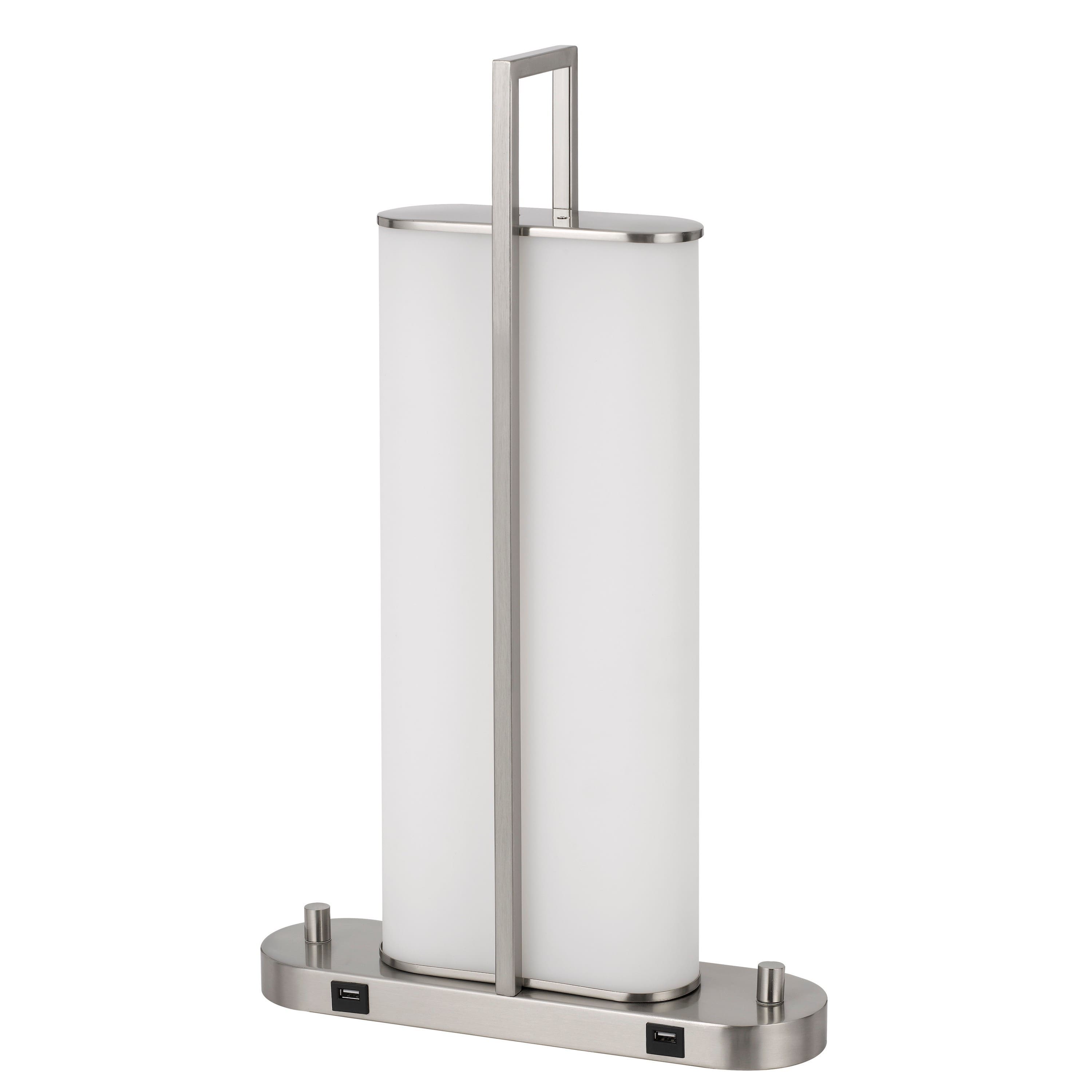 Manhattan Lane - Mora Table Lamp Acrylic Shade, 2 USB, LED Lights, Chrome Steel 23 Inch - Silver, White