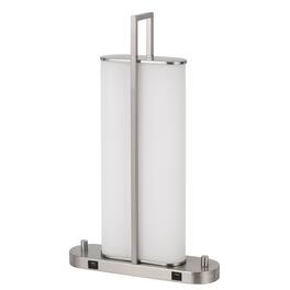 Manhattan Lane - Mora Table Lamp Acrylic Shade, 2 USB, LED Lights, Chrome Steel 23 Inch - Silver, White