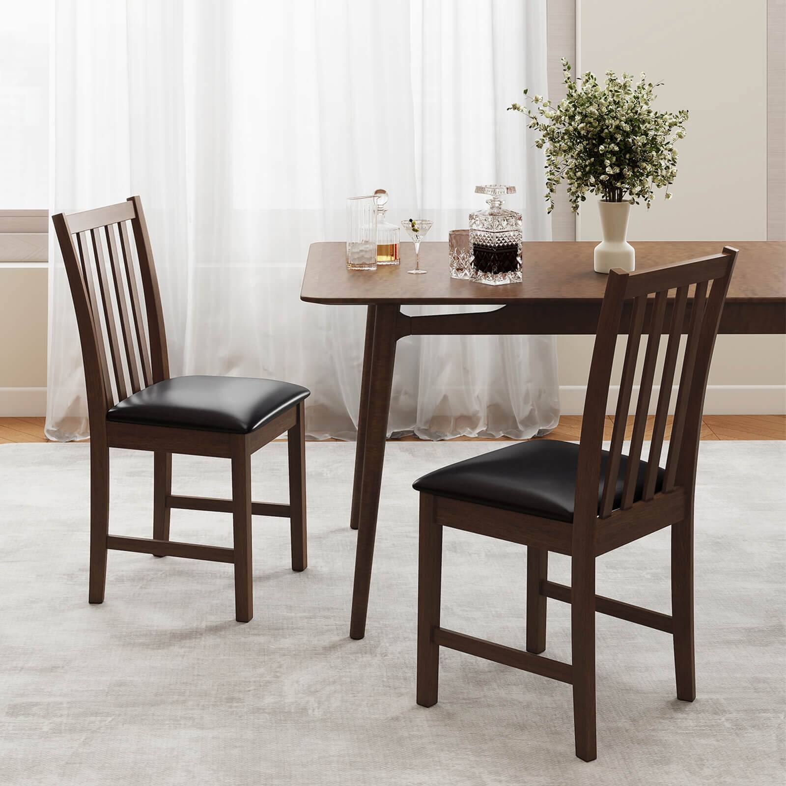 Alt View 3. Costway - Costway Modern Dining Chairs Set of 2 with Rubber Wood Frame, Slat Tilt Backrest - Brown+Black.