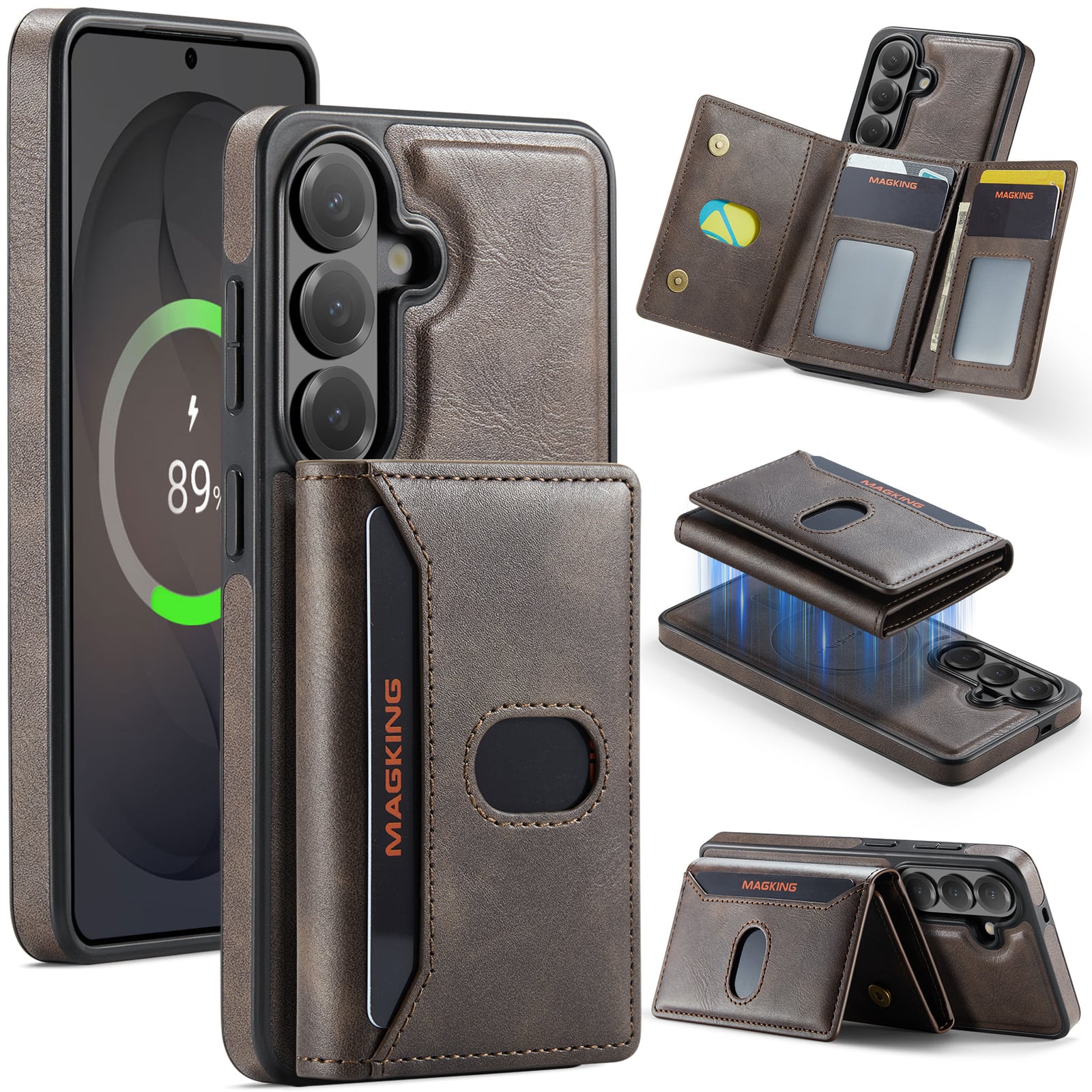 UUCOVER - Detachable Magnetic Wallet Leather Case for Samsung Galaxy S26 Compatible with MagSafe RFID Blocking Stand Cover - Coffee