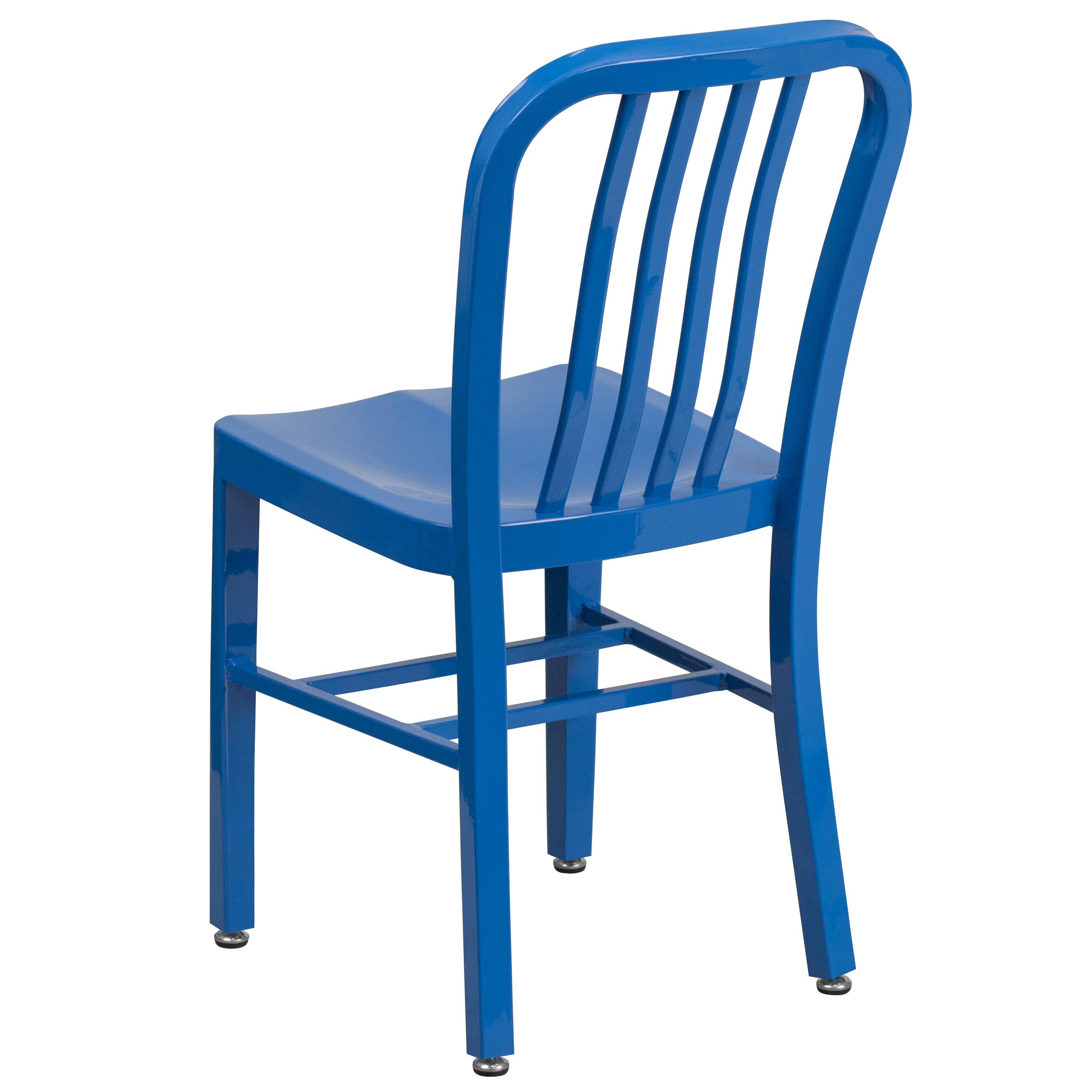 Alt View 5. Emma + Oliver - Commercial Grade Colorful Metal Indoor-Outdoor Chair - Blue.