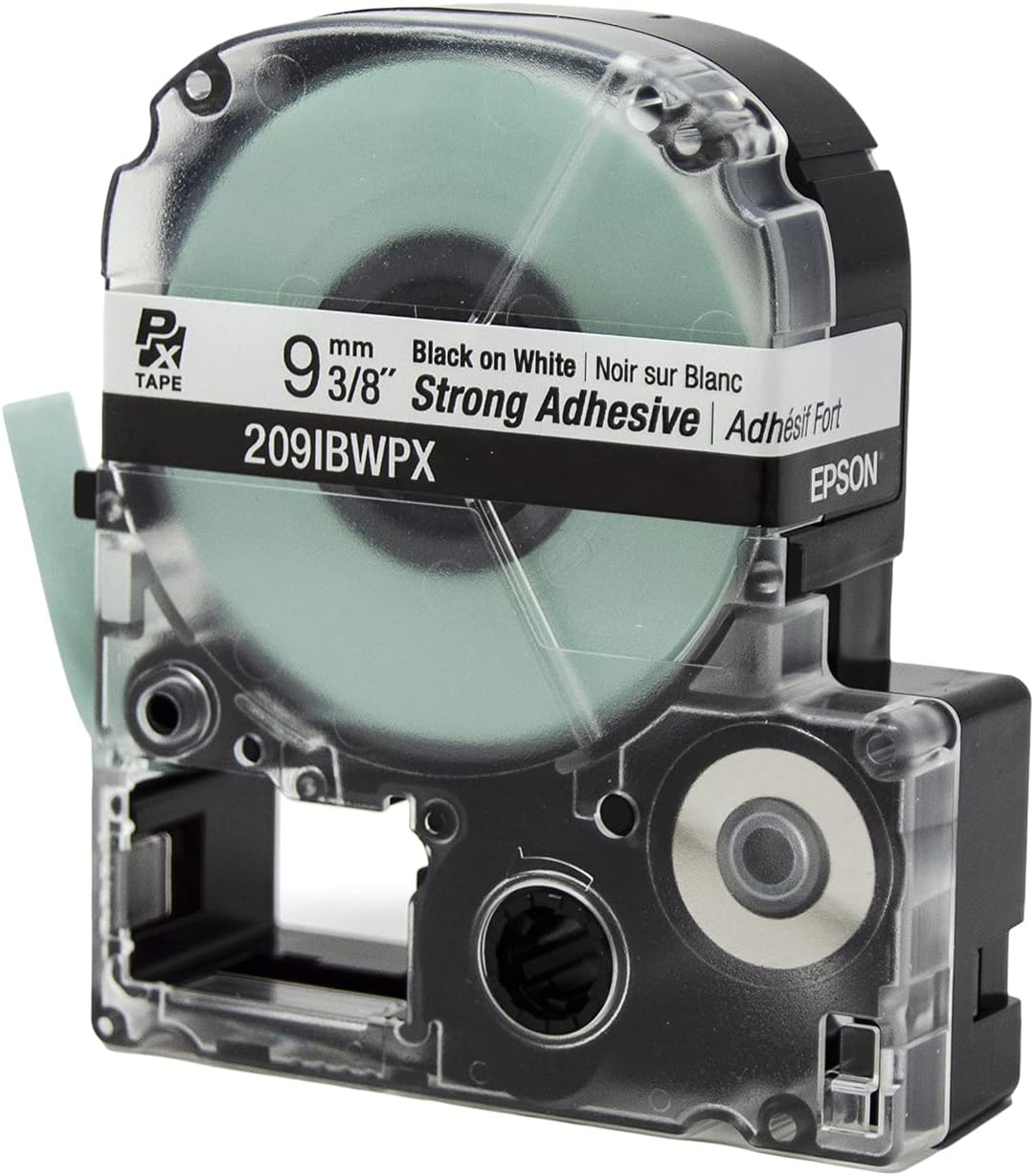 P x TAPE  
9 mm 3/8"  
Black on White | Noir sur Blanc  
Strong Adhesive | Adhésif Fort  
209IBWPX  
EPSON