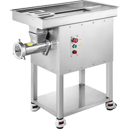 Front. VEVOR - Meat Grinder, 22 Lbs/Min Capacity Electric Stainless Steel Meat Grinders with Blade, Grinding Plate, Sausage Maker - Silver.