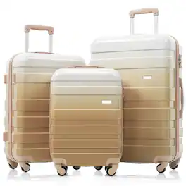 Ecooso - 3-Piece ABS Hard Shell Luggage Set with Spinner Wheels and TSA Lock, Scratch-Resistant 20/24/28 Inch - Tan