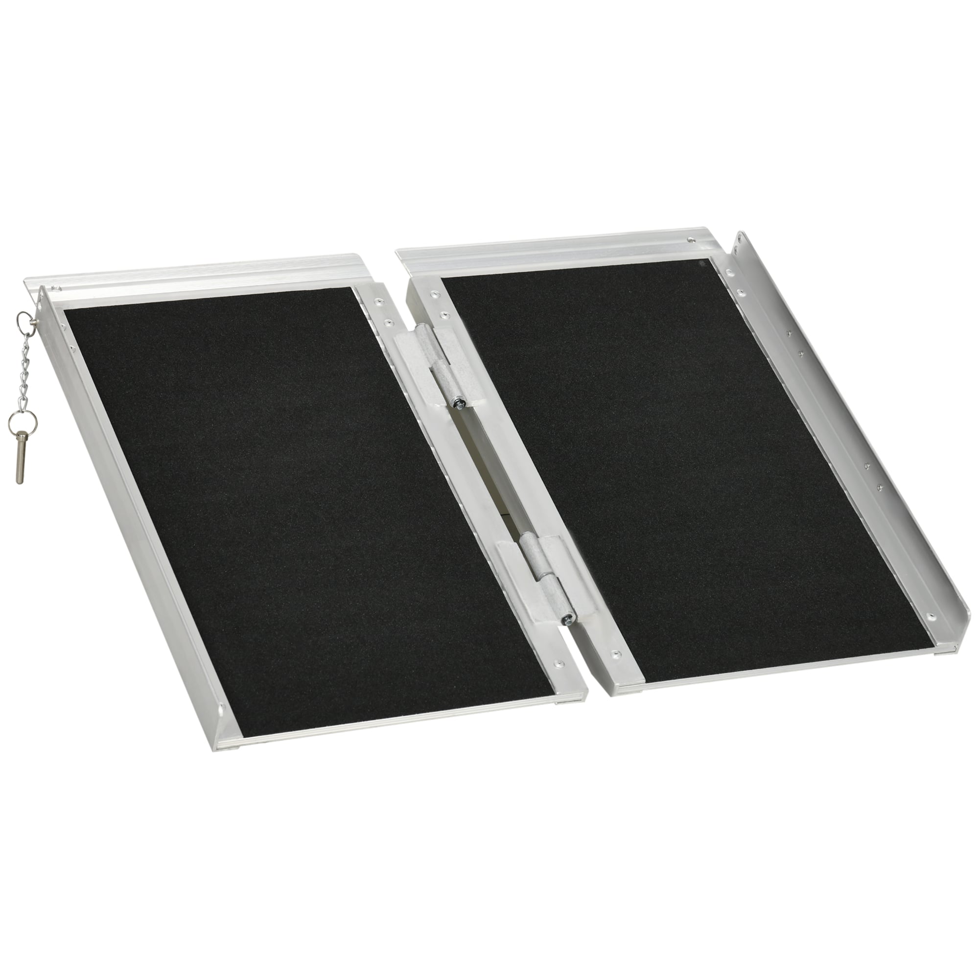Front. Homcom - Wheelchair Ramp 2FT, Folding Aluminum Threshold Ramp with Non-Slip Surface, Transition Plate - Black.