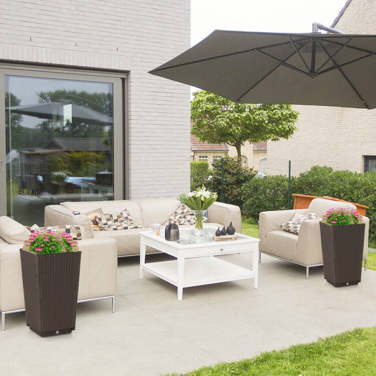 Alt View 1. Mondawe - 2 Pack Outdoor Wicker Planters with Self-Watering System and Drainage Holes for Patio - Brown.