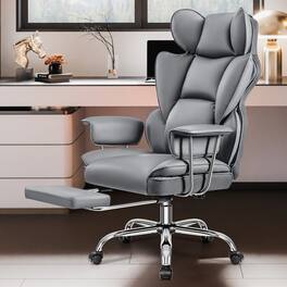 Brick Attic - 500LBS Executive Office Chair, Big&Tall Leather Gaming Chairs with Footrest and Lumbar Suppor,Adjustable Height Chairs - Gray