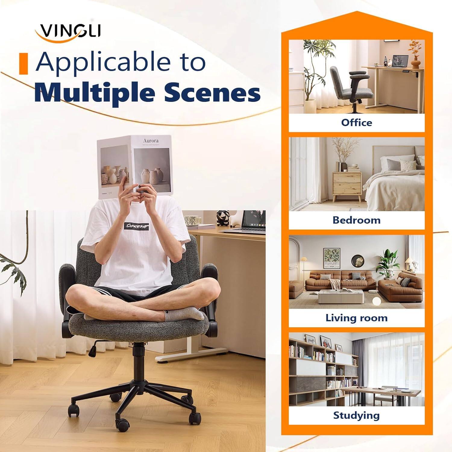 VINGLI Applicable to Multiple Scenes  
Office  
Aurora  
Bedroom  
Living room  
Studying
