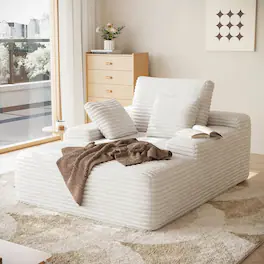 Yardgrace - Corduroy Sofa Bed, Boneless Sleeper Sofa Lounge Chair Indoor, Modern Comfy Deep Seat Lazy Couch - White