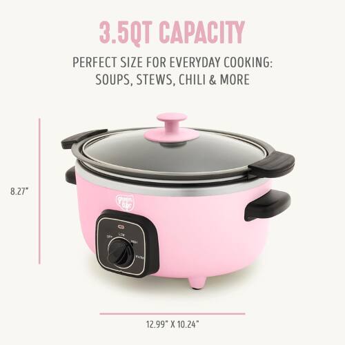 3.5QT CAPACITY  
PERFECT SIZE FOR EVERYDAY COOKING: SOUPS, STEWS, CHILI & MORE  

8.27"  
12.99" X 10.24"