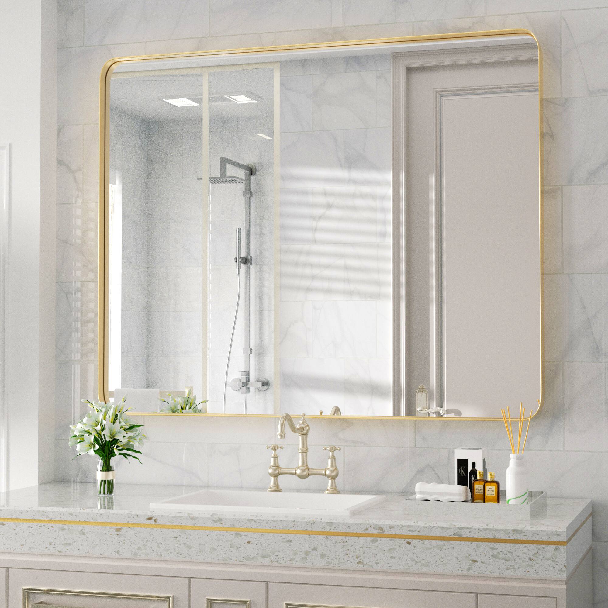 Alt View 4. PAIHOME - Refined Gold Stainless Steel Rectangular Wall Mirror - 304 Stainless Steel Bathroom Mirrors Modern Mirror - Gold-16x24 Inch.