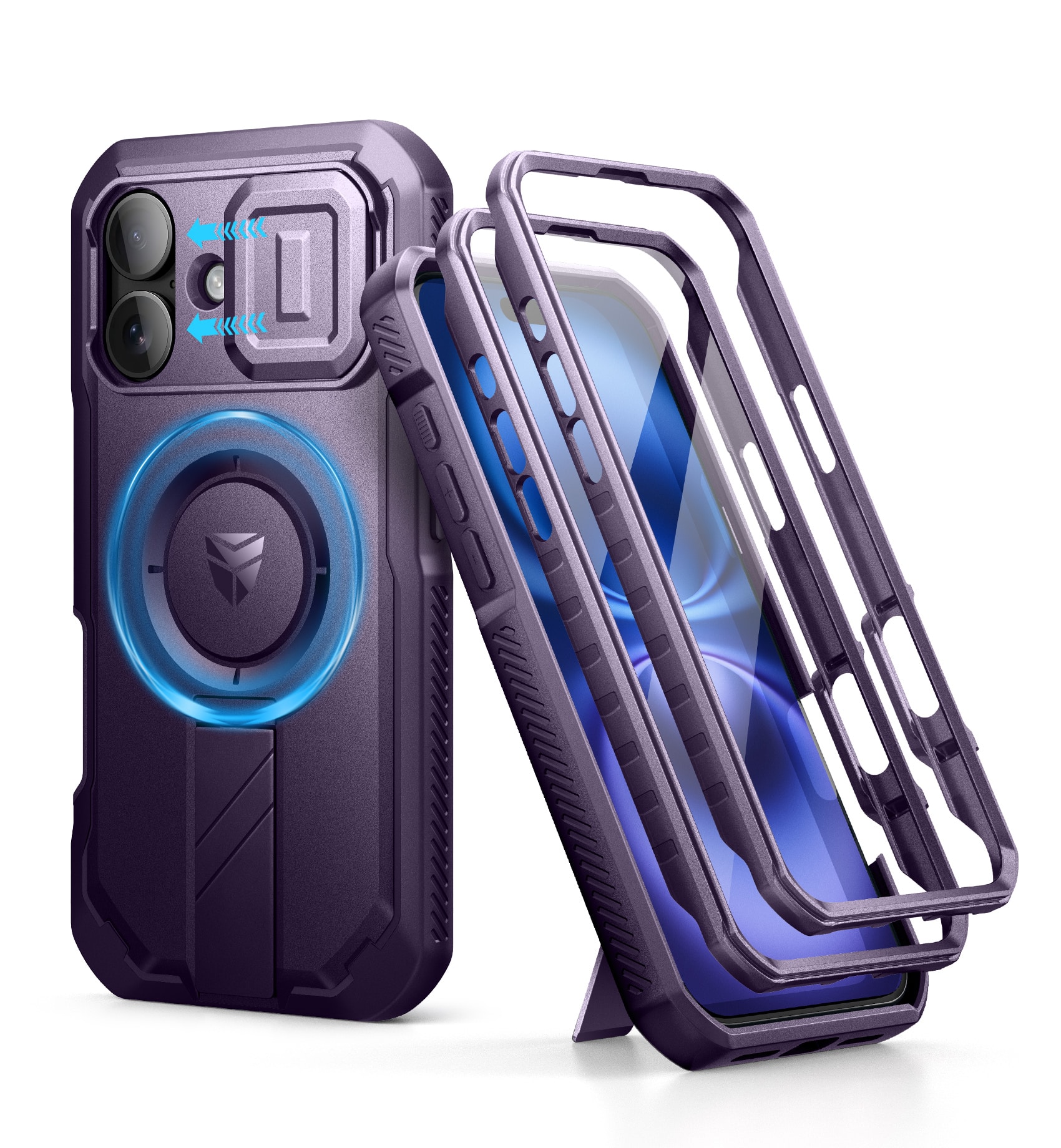 dexnor - for iPhone 16 Case with Slide Camera Cover & Adjustable Kickstand & Built-in Screen Protector - Phantom Purple