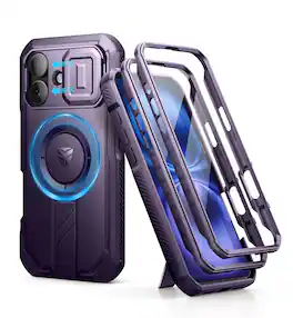 dexnor - for iPhone 16 Case with Slide Camera Cover & Adjustable Kickstand & Built-in Screen Protector - Phantom Purple