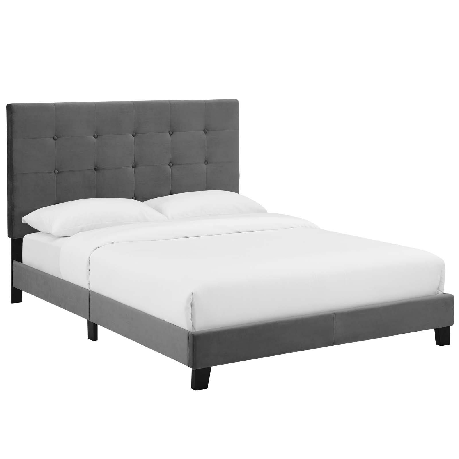 Angle. Modway - Tessie Fabric Full Bed Frame with Squared Tapered Legs - Blue.