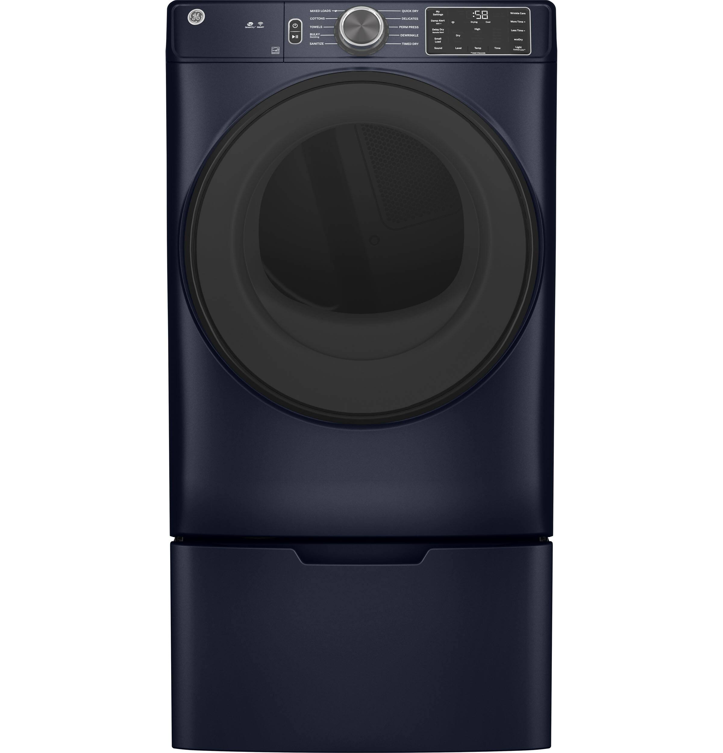 Alt View 10. GE - 7.8 Cu. Ft. Stackable Smart Electric Dryer with Sanitize Cycle - Sapphire Blue.