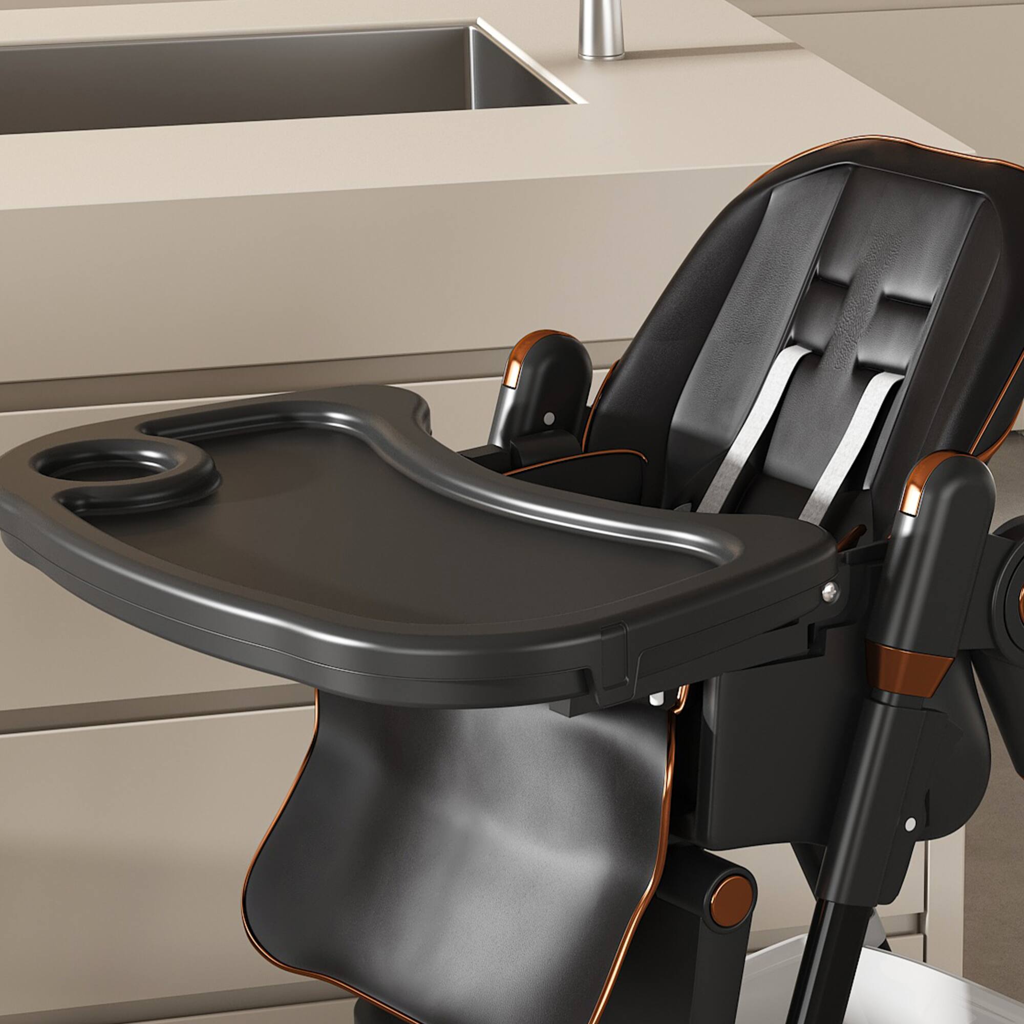 Alt View 2. GOODSILO - Adjustable Infant High Chair for Ages 0-6 Years - Portable Feeding Seat with Safety Harness and Locking Wheels - Black.