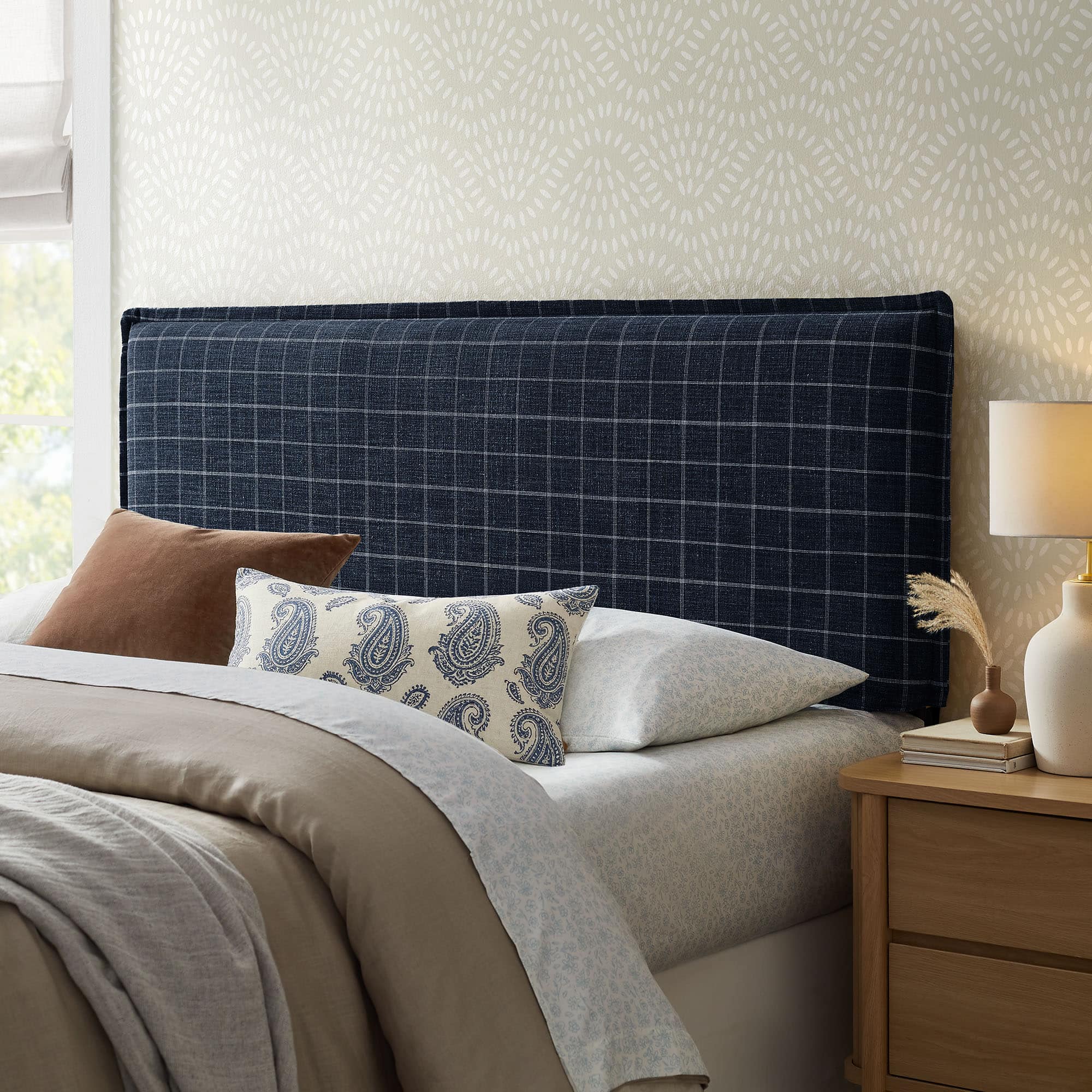 Camille Checkered Linen Blend Headboard by Modway - Denim Windowpane Check price history on PriceWatchPro