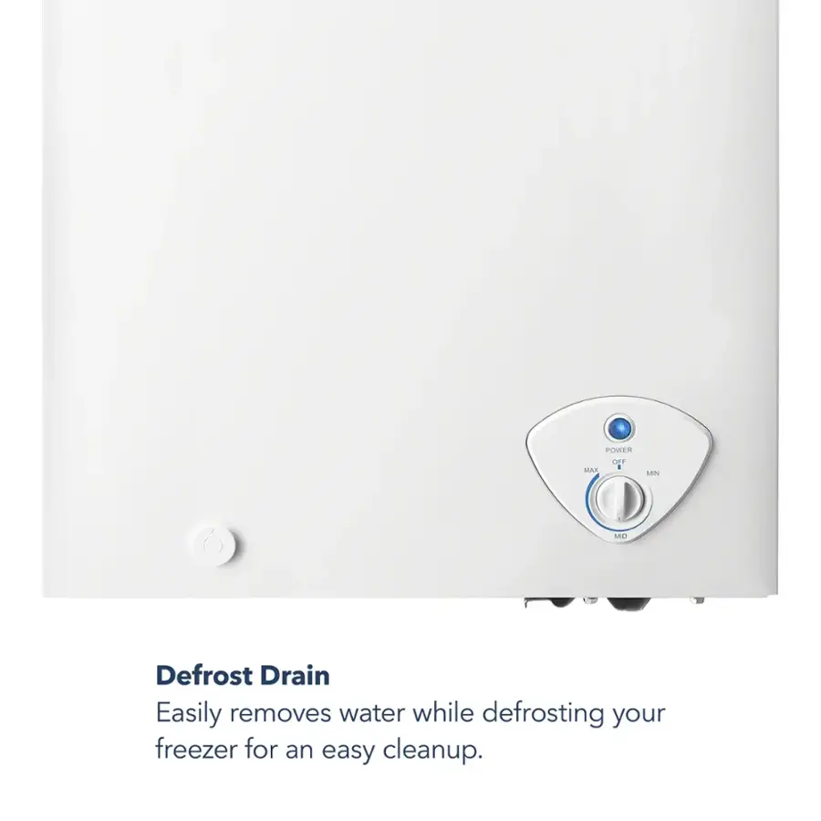 Defrost Drain: Easily removes water while defrosting your freezer for an easy cleanup.