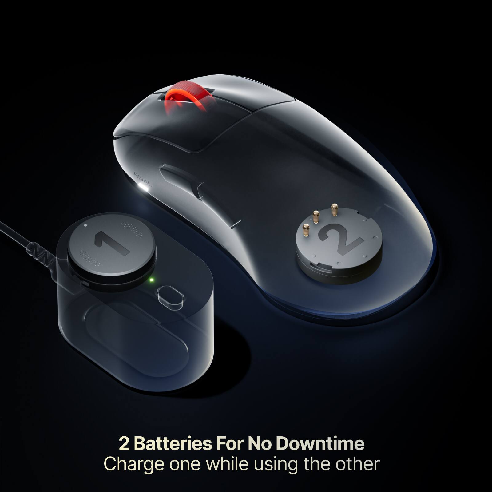 2 Batteries For No Downtime  
Charge one while using the other