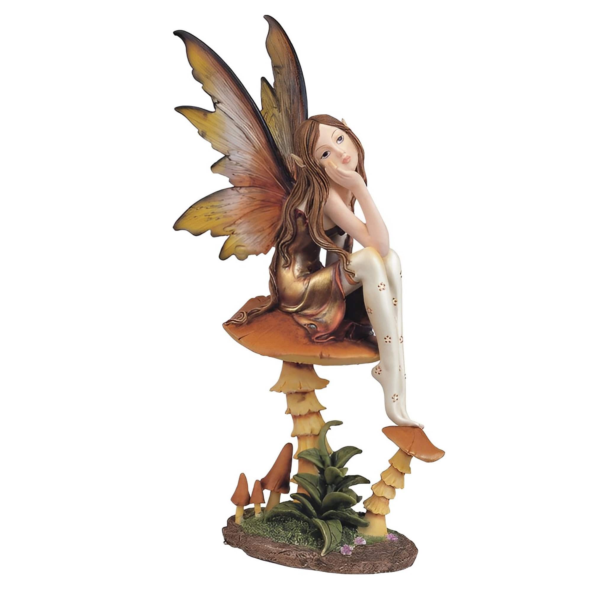FC Design - 9"H Fairy with Clear Wings Sitting on Mushroom Figurine Statue Desk Tabletop Home Decor Gift - Multi-Color