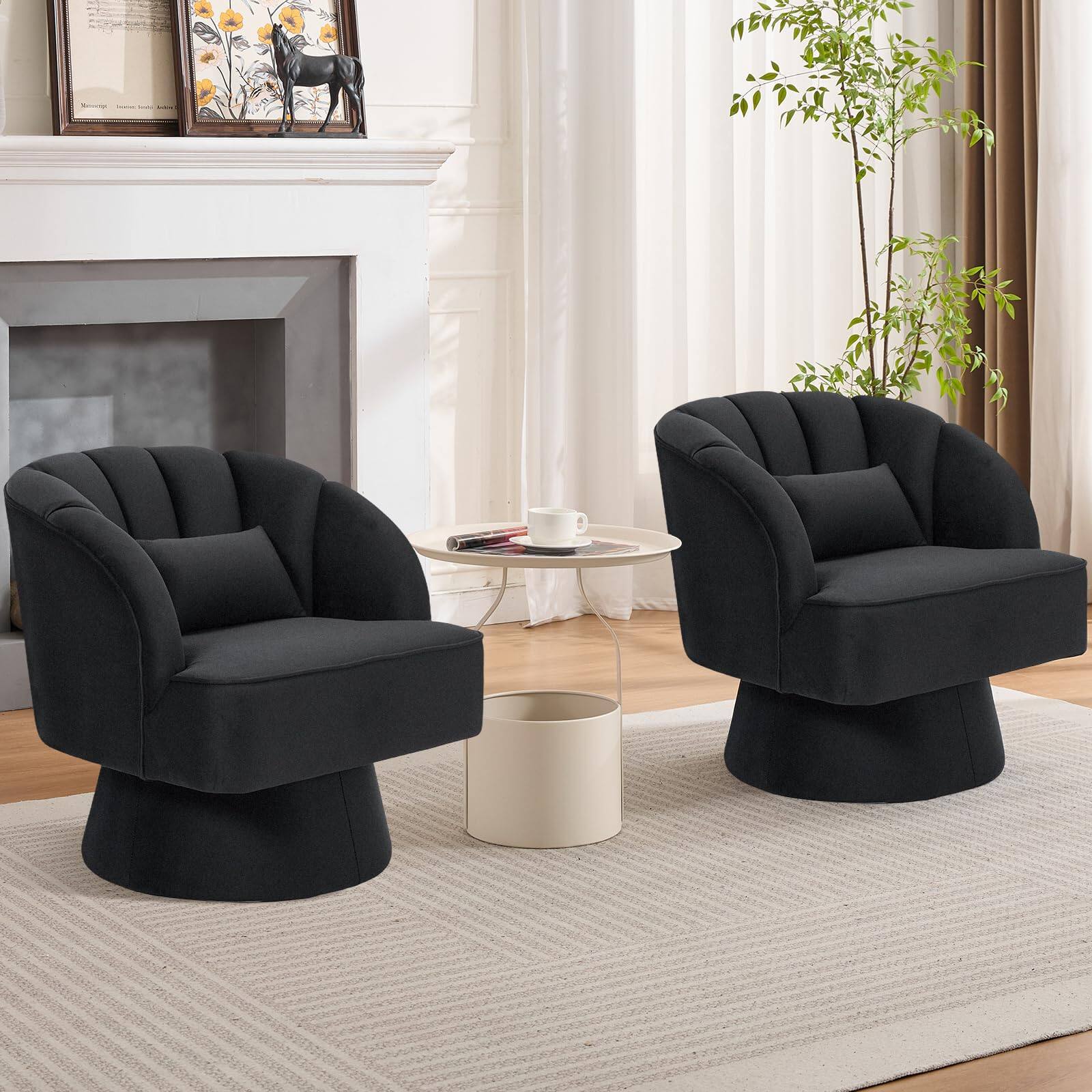 Alt View 2. Jojoka - Modern 360° Swivel Barrel Accent Chair with Velvet Upholstery, Plush Cushion, Curved Back & Reinforced Base - Velvet - Black.