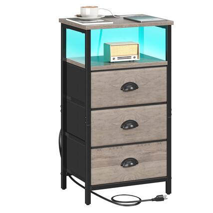 Front. Empire DigiLabs - Nightstand With Charging Station Led 3 Fabric Drawers Pu Finish Bedside End Tables 2-tier Open Storage Shel... - Grey.