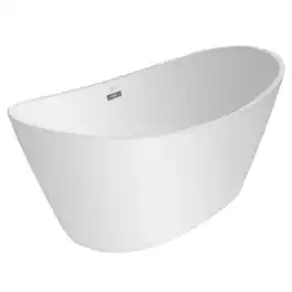 Empava - 59 in. x 29.5 in. Freestanding Flat Bottom Bath Tub Oval Soaking Bathtub with Center Drain - White