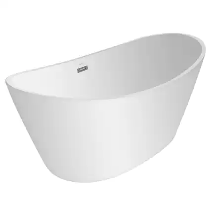 Front. Empava - 59 in. x 29.5 in. Freestanding Flat Bottom Bath Tub Oval Soaking Bathtub with Center Drain - White.