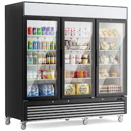 Coolake - 82"W 72 Cu.Ft. Commercial Beverage Merchandiser Refrigerator with 3 Glass Doors, Customizable Lightbox - Black