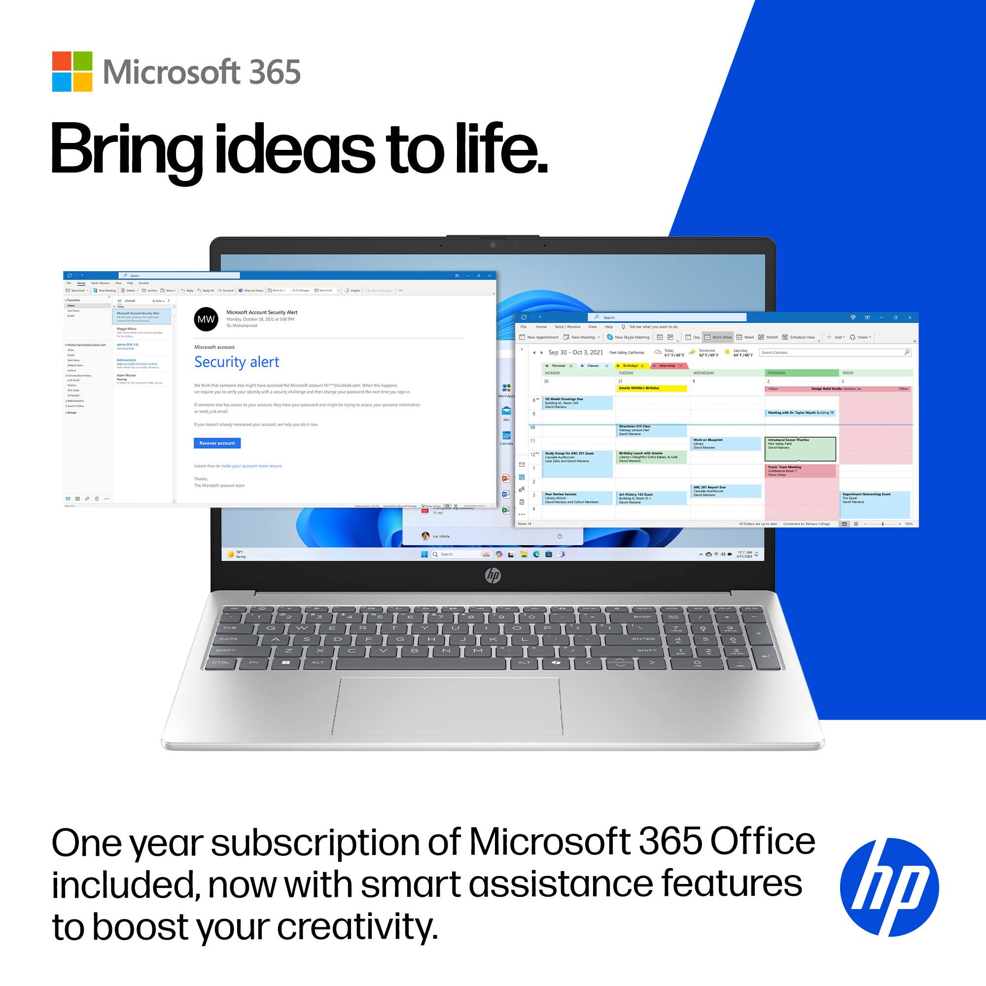 Microsoft 365  
Bring ideas to life.

Security alert

One year subscription of Microsoft 365 Office included, now with smart assistance features to boost your creativity.