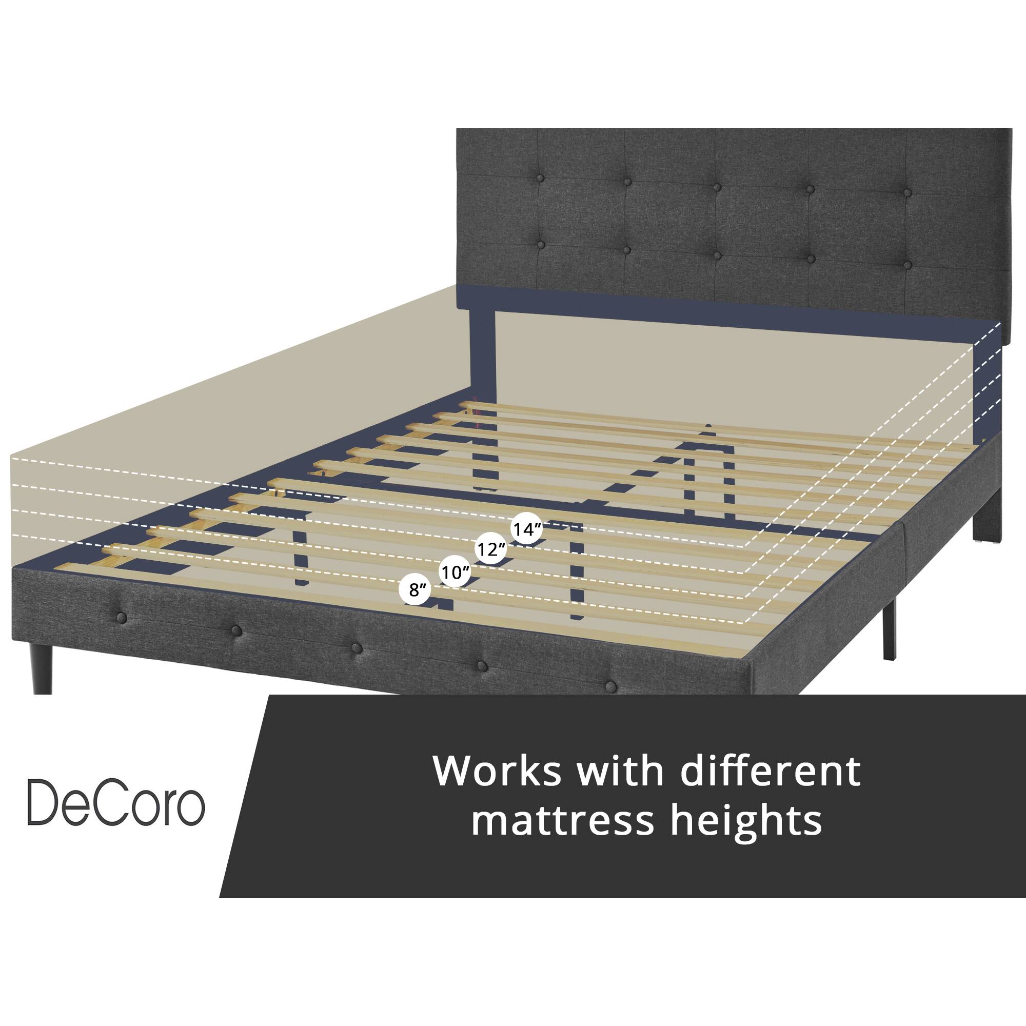 DeCoro  
Works with different mattress heights  
14" 12" 10" 8"
