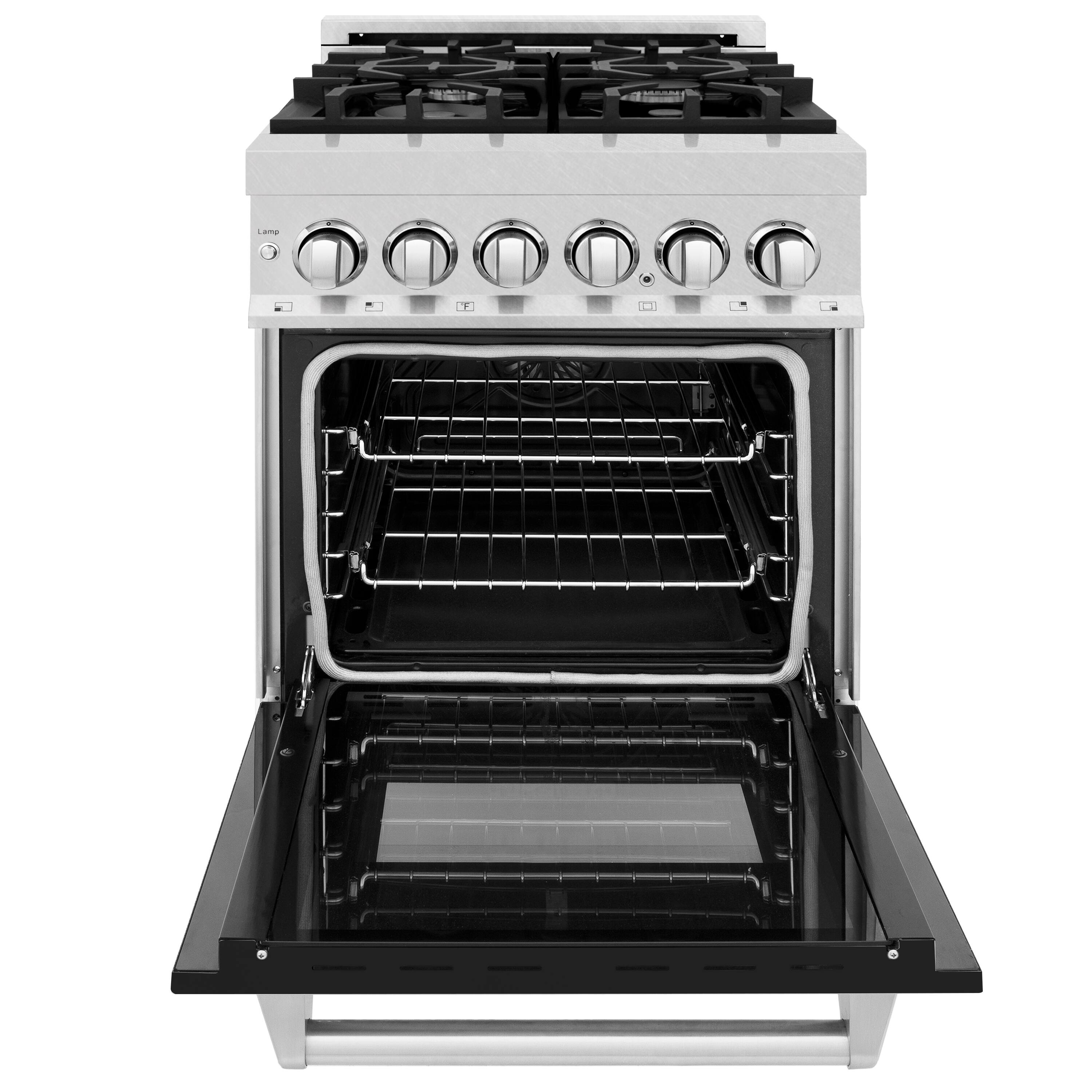 Left. ZLINE - ZLINE 24 in. Legacy Dual Fuel Range in Satin Stainless Steel w/ Black Matte Door (RAS-BLM-24) - Matte Black.