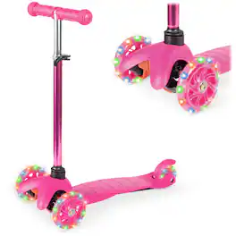 Best Choice Products - Kids Mini Kick Scooter Toy w/ Light-Up Wheels and Height Adjustable T-Bar - Light Pink