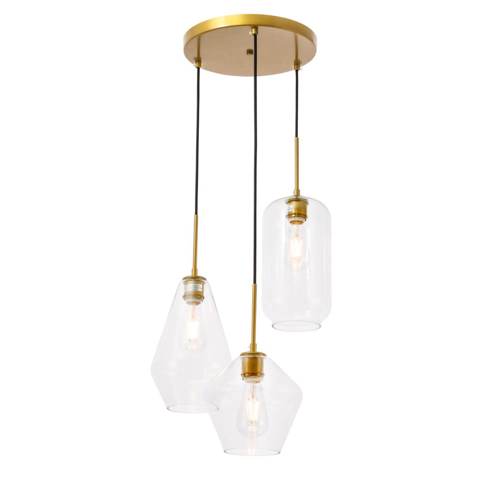Alt View 9. Living District - Gene 3 light Brass and Clear glass pendant - Brass And Clear Glass.