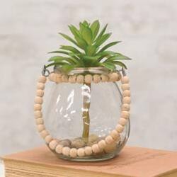 Angle. BreeBe - Wide Glass Jar w/Natural Beaded Handle - Clear, Natural.