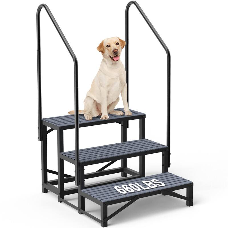 FODINGHILL - 3-Step Heavy-Duty RV Stairs with Dual Handrails, 660 lbs Load & Non-Slip Mats for Campers, Trailers, Hot Tubs - Black