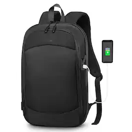 Unique Bargains - Slim 15.6" Expandable Business Travel Laptop Backpack, Shock-Absorbing Protection, Water-Resistant Zippers - Black