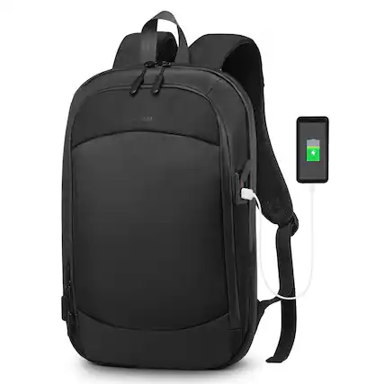 Front. Unique Bargains - Slim 15.6" Expandable Business Travel Laptop Backpack, Shock-Absorbing Protection, Water-Resistant Zippers - Black.