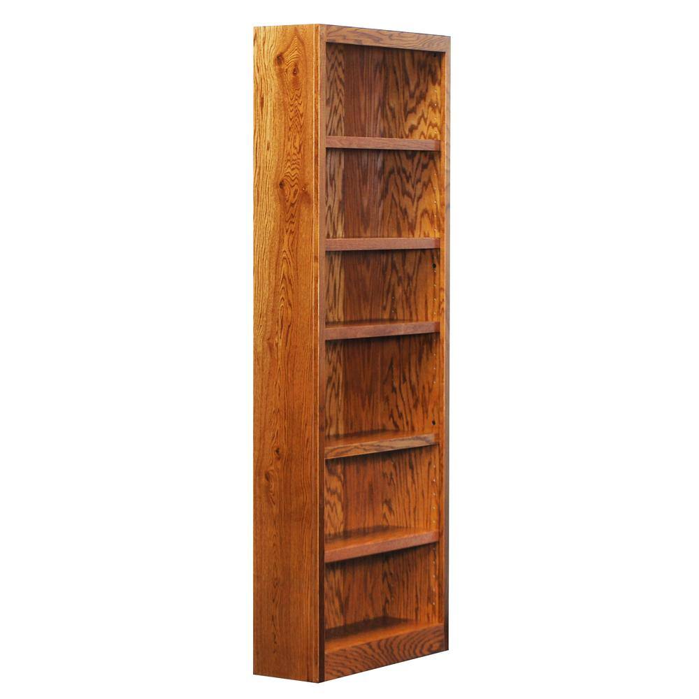 Left. Concepts in Wood - Single Wide Bookcase 6 Shelves Dry Oak Finish - Brown.
