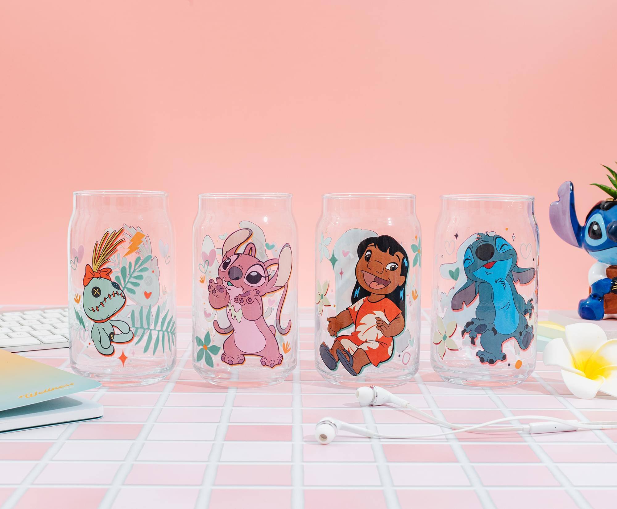 Alt View 10. Silver Buffalo - Disney Lilo & Stitch Characters 4-Piece Glass Can Set | Each Holds 16 Ounces - Multi-Colored.