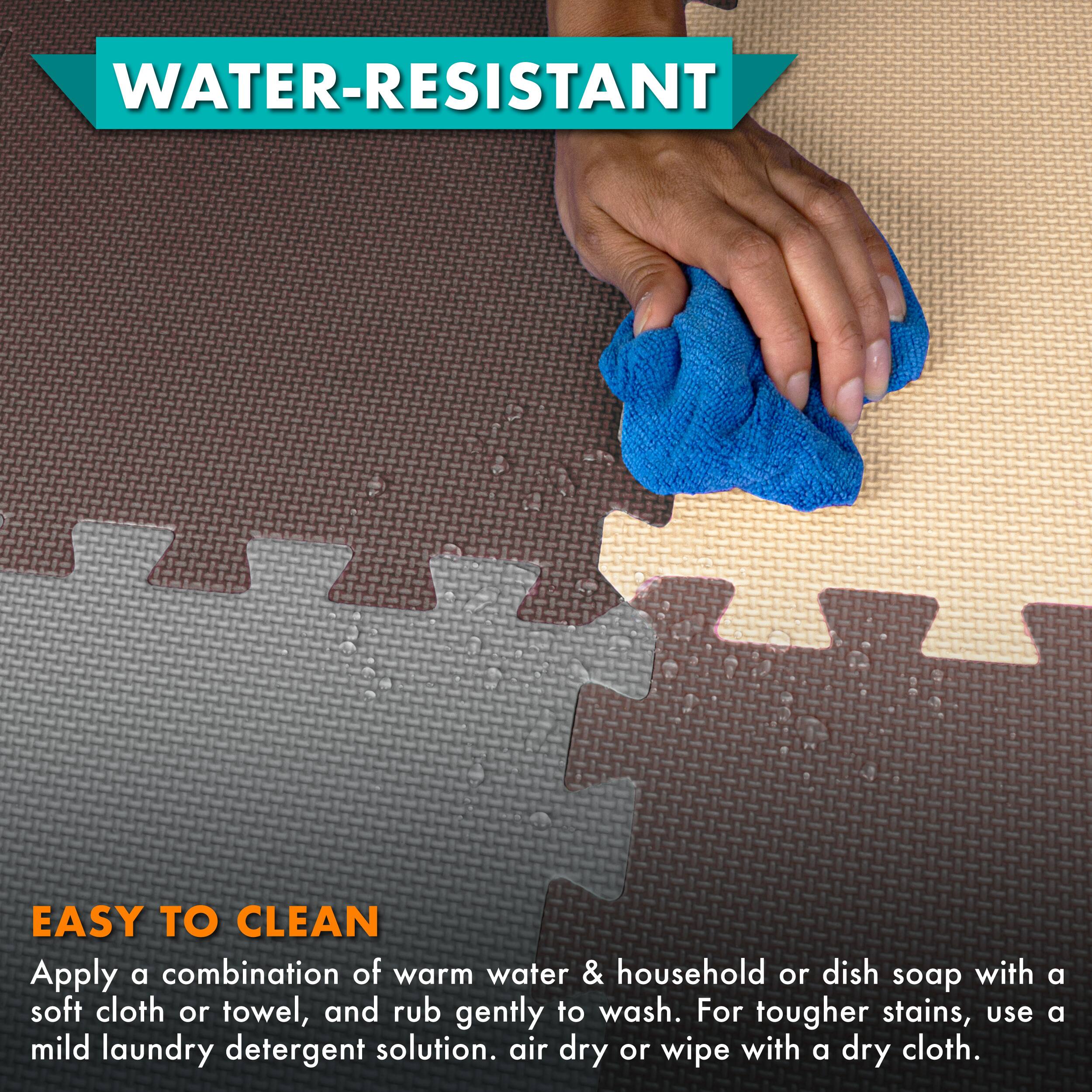 WATER-RESISTANT

EASY TO CLEAN

Apply a combination of warm water & household or dish soap with a soft cloth or towel, and rub gently to wash. For tougher stains, use a mild laundry detergent solution. Air dry or wipe with a dry cloth.