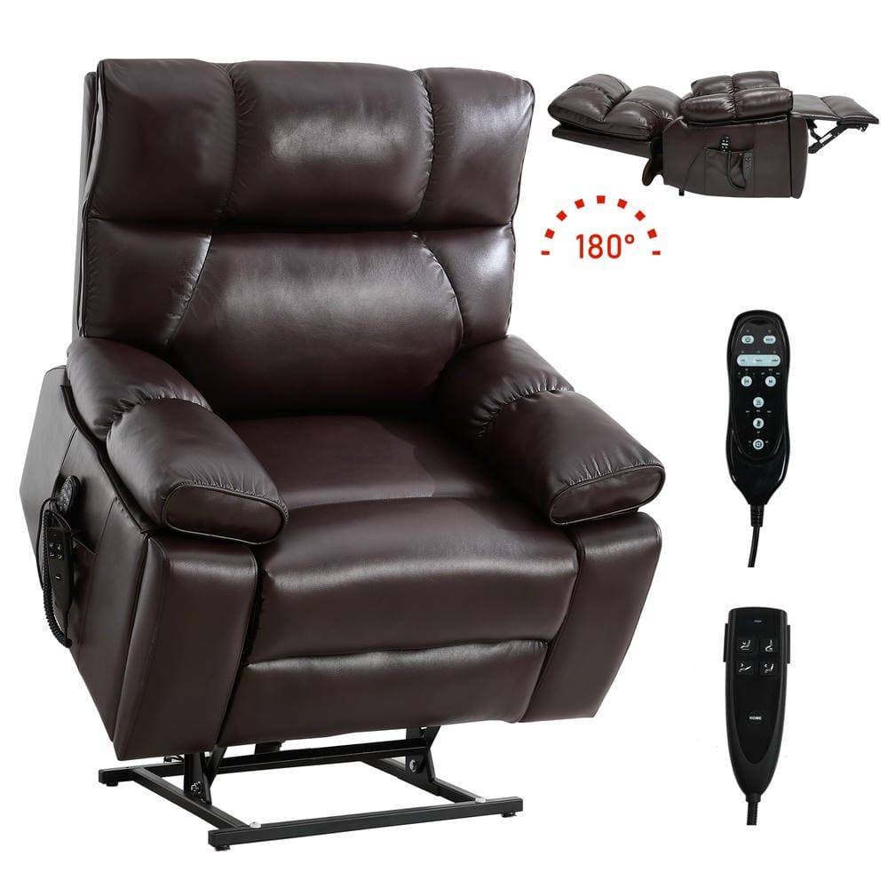 Alt View 4. Kadyn - Oversized Dual Motor Power Lift Recliner, 25" Wide Seat, Massage & Heat, 350lb Capacity, Dark Brown - Brown.