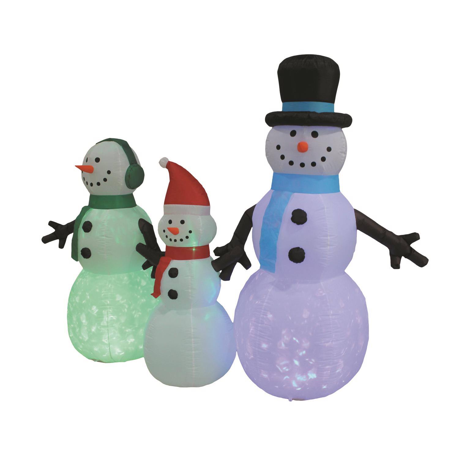 Back. A Holiday Company - A Holiday Company LED Multi Snowman family 6 ft. Inflatable - Multicolored.