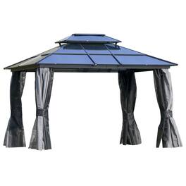 Outsunny - 10' x 12' Hardtop Gazebo Canopy with Polycarbonate Roof, Aluminum Frame, Permanent Pavilion Outdoor Gazebo - Dark Grey/Charcoal grey