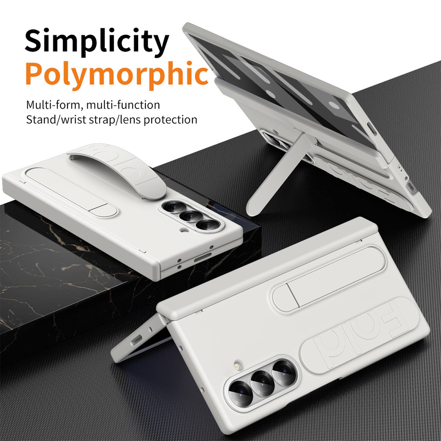 Simplicity  
Polymorphic  
Multi-form, multi-function  
Stand/wrist strap/lens protection