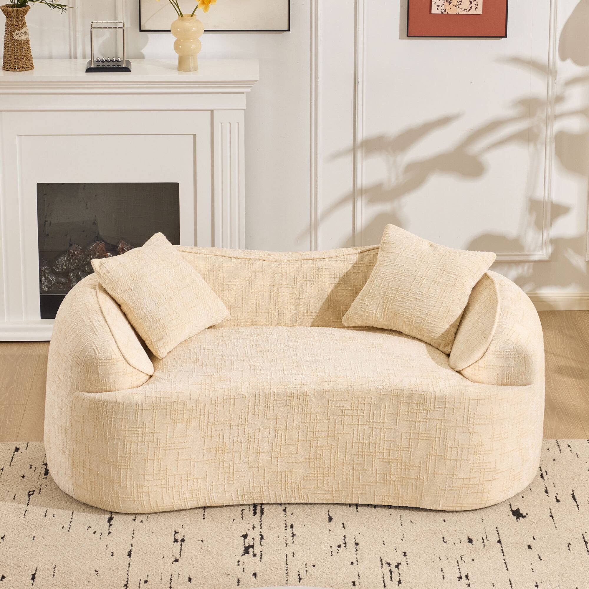 Back. GOODSILO - Curved Two-Person Compression Sofa with Pillows for Small Spaces - Beige.
