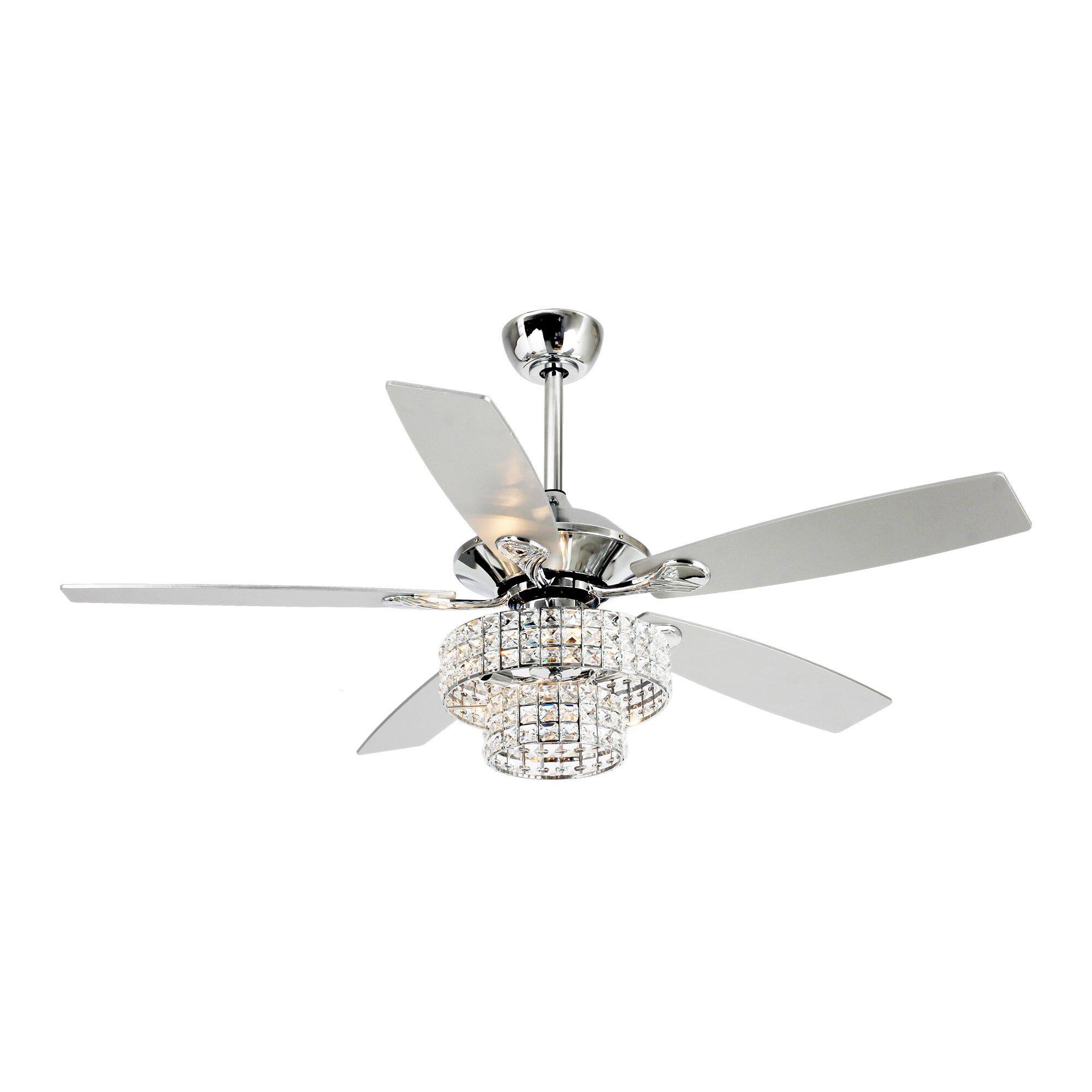 Parrot Uncle - 52" Crystal Chandelier Ceiling Fan with Light and Remote Control - Chrome