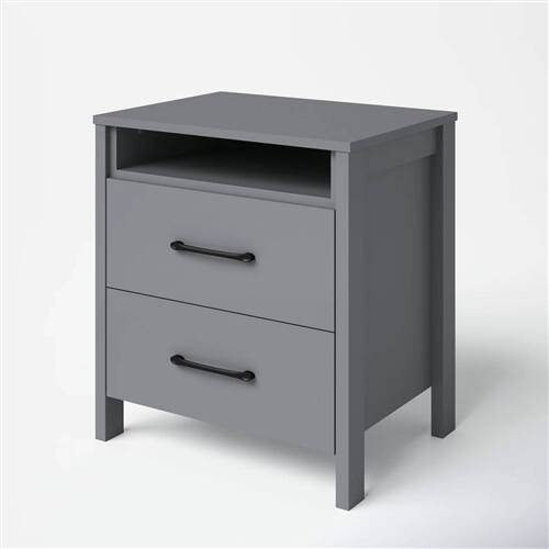 Back. SlickBlue - Stylish 2-Drawer Nightstand with Open Shelf – Bedroom Storage Table, Modern Design - Grey.