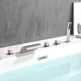 Boyel Living - Cold and Hot Water Five Hole Installation Waterfall Bath Tub Faucet with Handheld Shower - Brushed Nickel