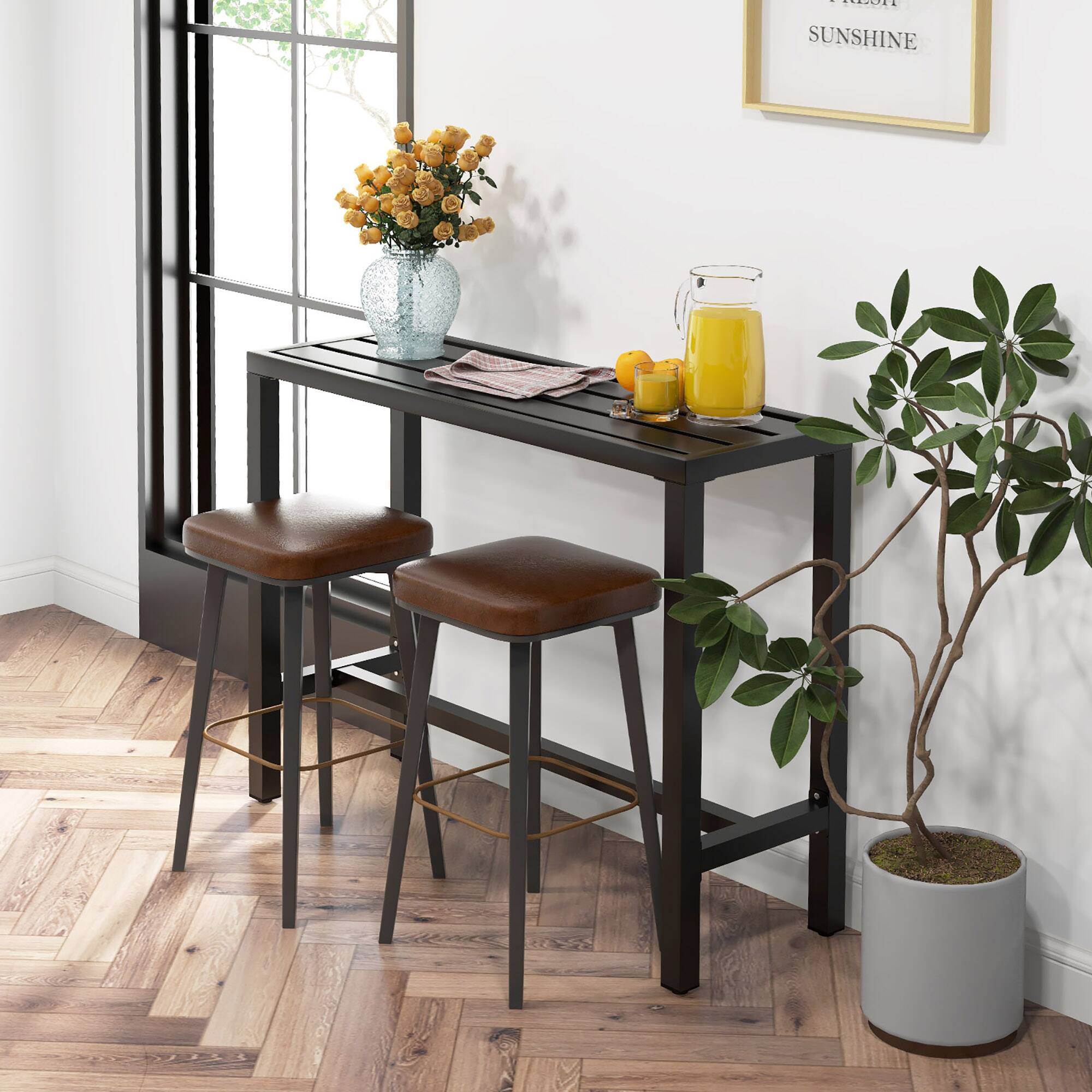 Alt View 1. Costway - Costway Outdoor Metal Bar Table 48" Patio Rectangular Counter Height Dining Table Black - Black.